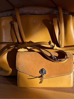 kate spade Mustard Leather Tote with Suede Crossbody